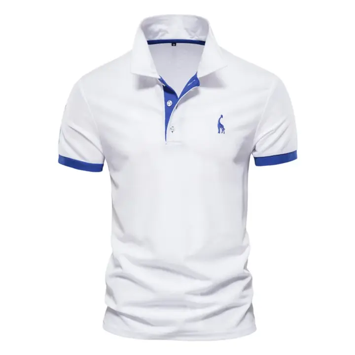 polos hombre manga corta ropa hombre día del padre Dropshipping Polo Giraffe Shirt Hombres Calidad Bordado Verano Manga Corta Polo Casual Negocios Social Mens Polos BR Tamaño - 1