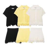 Estilo nueva chaqueta de ropa de mujer falda de punto a cuadros decorada con borlas - details 0