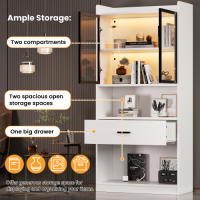 Gabinete de Almacenamiento con Luz Estante de Exhibición de Coleccionables con Puertas de Vidrio Emergentes 16 Colores Disponibles Ideal para Sala de Estar Blanco o Negro - details 9