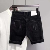 Pantalones cortos rasgados de verano para hombre, rectos con botones y bolsillos con cremallera, pantalones cortos vaqueros hasta la rodilla - details 6