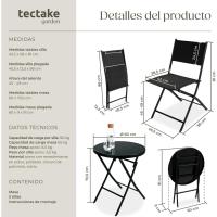 Conjunto Muebles Jardín Exterior 3 Piezas con Estructura de Acero, Mesa y Sillas Terraza Resistentes a Intemperie, Topes en Patas, Tela de Secado Rápido, Asas para Fácil Transporte - Negro - details 7