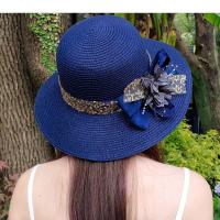 Gorra de Sol de Verano Sombrero de Playa de Paja con Lazo de Beige Moda de Mujer Regalo de Panamá - details 0