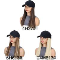 Gorra de béisbol negra sintética con peluca, postizo Natural, peluca de sombrero ajustable, pelo largo y liso de Bob esponjoso de una pieza - details 1