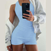 BUNO-chándales informales para Mujer, conjunto de 2 piezas, chalecos cortos elásticos con cuello en U y pantalones cortos acanalados, ropa deportiva concisa para gimnasio - details 23