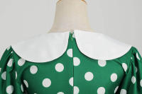 Vestido midi elegante de fiesta con cuello Peter Pan, lunares y mangas cortas abullonadas para mujer, ideal para el verano. - details 54