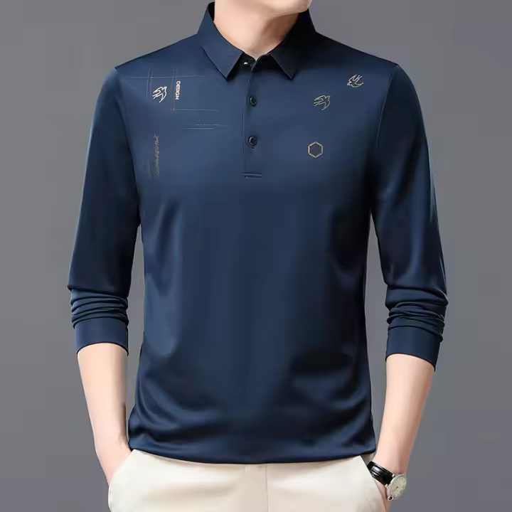 Camiseta de Hombre CASUMANL Estampado Sólido para Primavera y Otoño Cuello Doblado Casual - 1