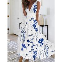 Vestido de verano sin mangas para mujer, vestido estampado con cuello en V, moda femenina - details 2