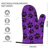 Guantes de horno morados con patas de perro, 2 piezas para hombres y mujeres, cocina, barbacoa, estampado resistente al calor, regalo de Navidad, guantes de cocina de talla única - details 3