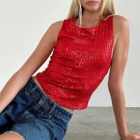 Camisetas Sin Mangas con Lentejuelas Brillantes Cuello Redondo, Top Corto, Moda para Mujeres y Clubes - details 5