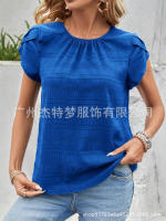 Moda mujer Primavera Verano nueva pétalo redondo elegante rt manga Top - details 11