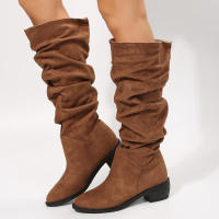 2025 Botas de tacón grueso de ante plisado para mujer, talla grande, novedad, invierno - details 7