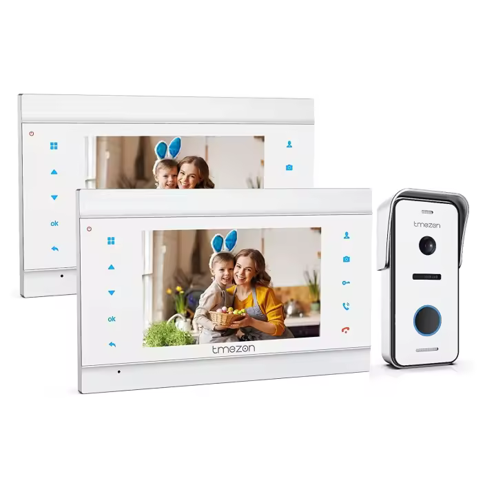 TMEZON Videoportero Timbre Video Sistema Intercomunicador, Monitor 7 zoll y Timbre con Cable para 1 Familia, tecnología de 2wire - 1
