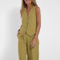 Chaleco elegante Y2K para mujer, traje de 2 piezas, sin mangas, con cuello en V y botones, prendas de vestir, conjunto de pantalón de pierna ancha - details 6