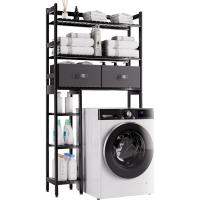 Estante de almacenamiento sobre el inodoro, organizador de baño grande de bambú de 6 niveles con 2 cajones para baño, lavadero (negro) - details 0