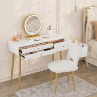 Tocador con luz ajustable con espejo, 3 cajones, con taburete de terciopelo Crema+Oro - details 6