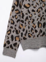 TRAFZA-para Mujer, Jersey elegante con estampado de leopardo y Jacquard, jersey de manga larga con cuello redondo, Top tejido - details 5