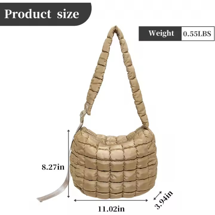 Bolso de mano acolchado para mujer, ligero, acolchado, grande, suave, hinchado, bolso de hombro tipo bandolera - 1