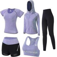 Conjunto de cinco piezas de yoga, chaqueta deportiva, blusa de fitness ajustada para mujer de manga larga, carrera seca y autocultivo con cremallera para yoga - details 3