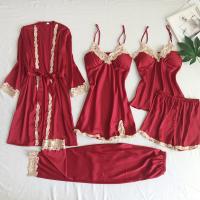 Lencería sexy de seda de imitación para mujer, conjunto de cinco piezas con tirantes, ropa de casa, albornoces y pamas de talla grande - details 2