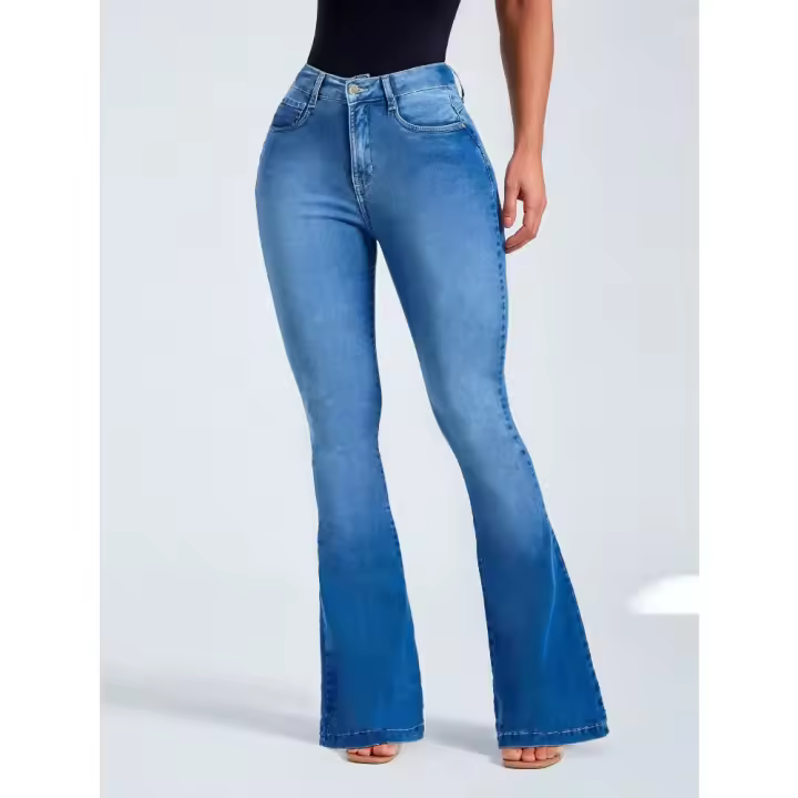 Jeans de cintura alta, ajustados y elásticos con diseño de cuerno para mujer, novedad de verano 2025 - 1