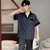 Pijamas de Seda de Hielo de Alta Gama para Hombres Ropa de Casa de Simulación de Seda de Manga Corta Traje de Camisón Extra Fino para Primavera y Otoño, Nuevo Verano - details 0