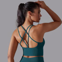 Sujetador de yoga sin costuras para mujer, sujetador deportivo cruzado de alto impacto, a prueba de golpes, top corto, transpirable, antisudor - details 4
