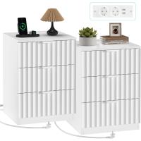 Mesitas de Noche con luces LED y Estación de Carga (2 Tomas AC, 2 Puertos USB) Mesita de Noche Blanca Mesas Auxiliares con 1 compartimento abierto y 2 cajones para Dormitorio Salón - details 62