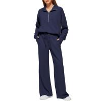 Conjunto casual de dos piezas para mujer: sudadera extragrande con media cremallera y pantalones deportivos de pierna ancha - details 15