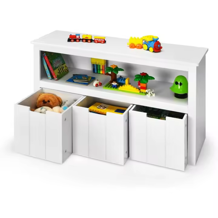 Armario para Juguetes con 3 Cajones con Ruedas, Estantería Infantil de Madera, Mueble de Almacenamiento con Estante Abierto, Contenedor para Habitación Infantil, Oficina - 1