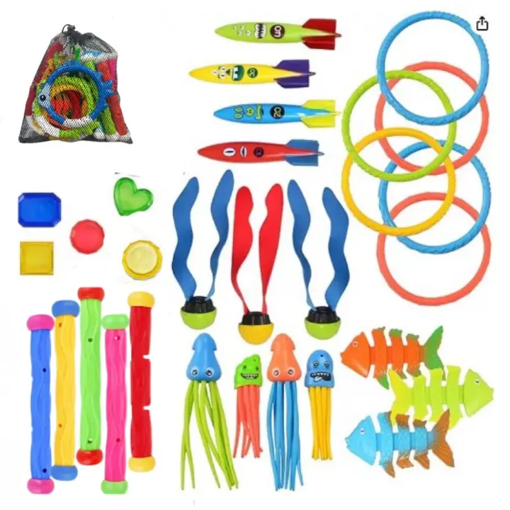 Juego de Juguetes de Buceo de 30 Piezas Accesorios de Torpedo, anillos de Peces, Gemas - 1