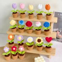 Plantas en macetas tejidas a mano, rosa, girasol, tulipán, flor de ganchillo, accesorios de Interior de coche, adornos de decoración - details 3