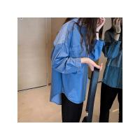 Camisa De Larga Manga Para Mujer En Vaquera Suelta Con Cuello En V Azul Oscuro Estilo Coreano Para Otoño Blusa De Algodón - details 4