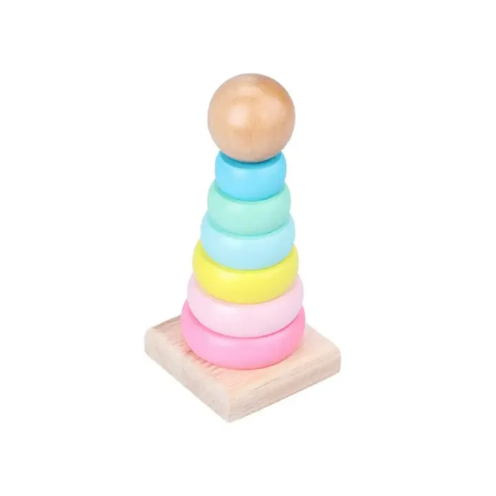 Torre de anillo de apilamiento de arcoíris Montessori, rompecabezas de madera, bloques de anidación de pirata, juegos - 1