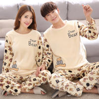 Conjunto de pijama de felpa de franela cálida para hombre y mujer, ropa de dormir de manga larga con cuello redondo, dibujos animados dulces, 32 estilos, Invierno - details 5