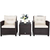 Conjunto de jardín exterior de ratán de 3 piezas, 1 mesa auxiliar de vidrio templado y 2 sillas con cojines, muebles de jardín terraza balcón exterior (negro) - details 52