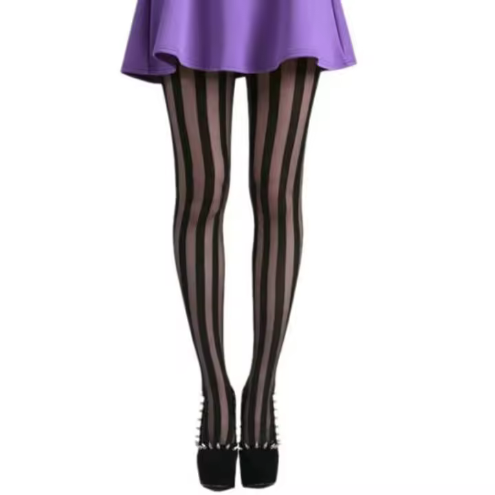 Medias góticas transparentes para mujer y niña, medias negras con Raya Vertical Punk, pantimedias - 1