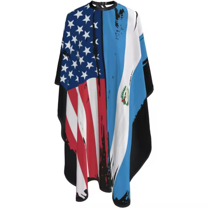 Capa de peluquero con bandera de EE. UU. Guatemala - Capa de corte de pelo impermeable para peluquería profesional con cierre a presión ajustable - Delantal de corte de pelo para estilista y uso doméstico - 55''X66'' - 1