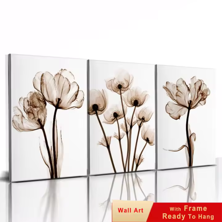 Póster de Flores Rosa Nórdicas en Lienzo 3pcs Decoración de Pared para Sala de Estar Arte de Pintura en Lienzo sin Marco para Decoración del Hogar Marca DHROOM - 1