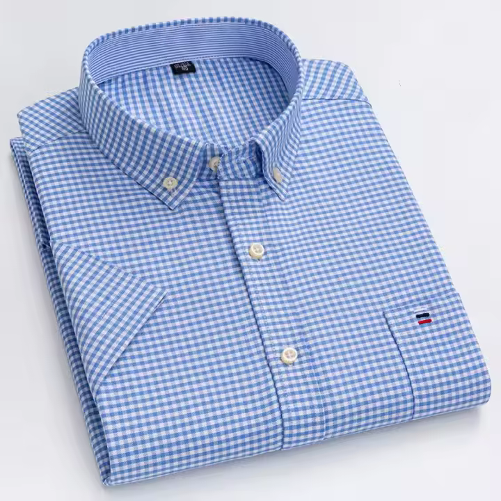 Camisa Oxford 100% de algodón para hombre, ropa de verano a rayas a cuadros de manga corta para hombre, camisa de vestir de corte Regular de negocios de gran tamaño 7XL 6XL - 1