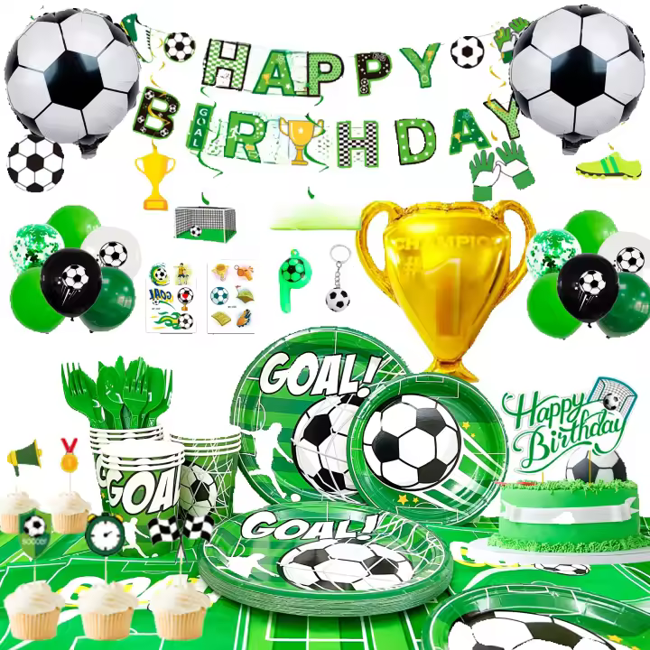 Decoraciones de Fiesta de Fútbol Juego de Mesa de 181 Piezas Bandera de Cumpleaños de Fútbol Globos - 1