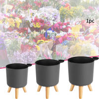 Sistema de drenaje de autorriego para plantas con patas de madera, maceta redonda de pie para pies, hierbas, bonsái para guardería, Moderno - details 6