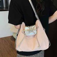 Mochila con lazo plateado de Color sólido, bolso de hombro estilo coreano de gran capacidad, bolso de compras versátil - details 5