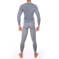 Calzoncillos largos masculinos Ropa interior térmica para hombre Ropa de dormir Ice Silk Lounge Tight Camiseta interior de manga larga Conjunto de pantalones - details 6
