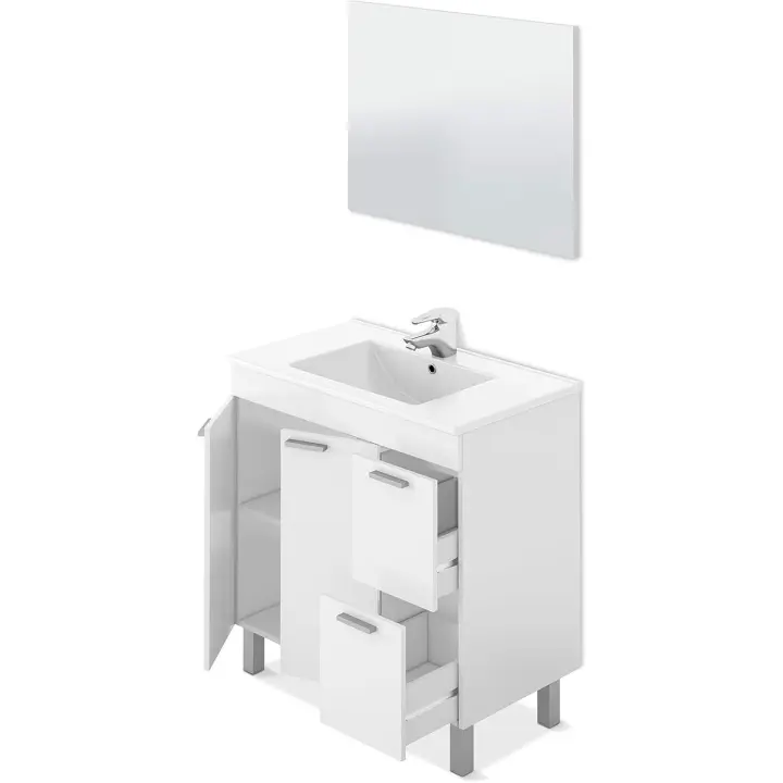 Módulo de Espejo y Cajones Brillo Blanco Tamaño 80x80x45cm Muebles de Baño - 1