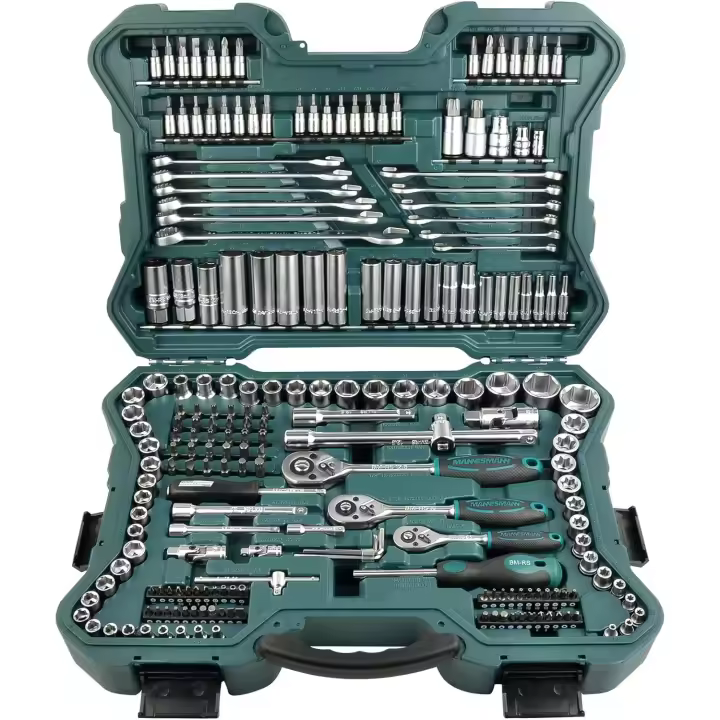 M98430 - Maletín con llaves de vaso y otras herramientas (215 piezas, tamaño: 12x36x51 cm), Color Verde Mannesmann - 1