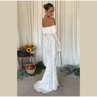 Vestido largo acampanado de manga larga con corte elegante, Vestidos ceñidos con hombros descubiertos y cordones para mujer, prendas de vestir para mujer 2025 - details 10