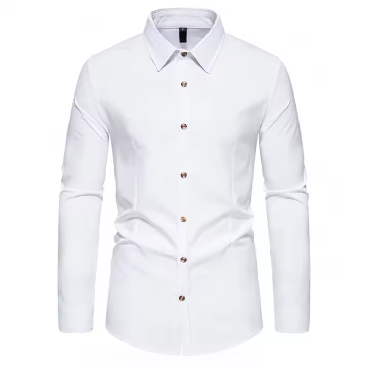 Camisa de manga larga con botones para hombre, camisa informal de negocios, color sólido, cómoda, social, oficina, blusa blanca y negra, moda de otoño - 1