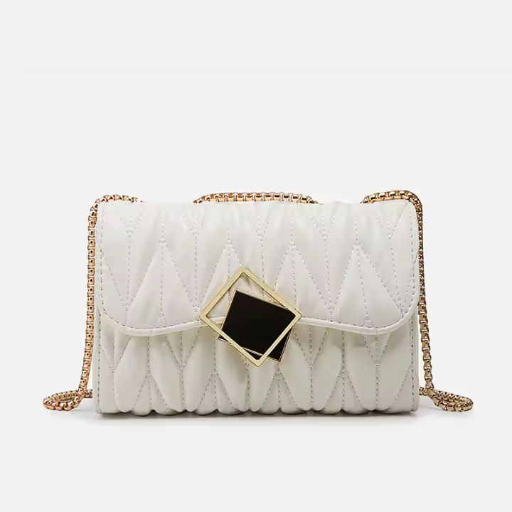 Bolso plisado con hebilla cuadrada personalizada de moda, bolso cuadrado pequeño de un solo hombro oblicuo. - 1