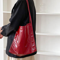 Bolso de hombro de charol de Color sólido para mujer, bolso de mano de lujo Simple, bolso de compras de viaje informal, bolso de mano - details 5