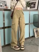 Pantalones vaqueros Cargo Vintage de color caqui americano, Pantalones rectos de cintura alta con bolsillo de moda, pantalones vaqueros holgados de pierna ancha para mujer - details 1
